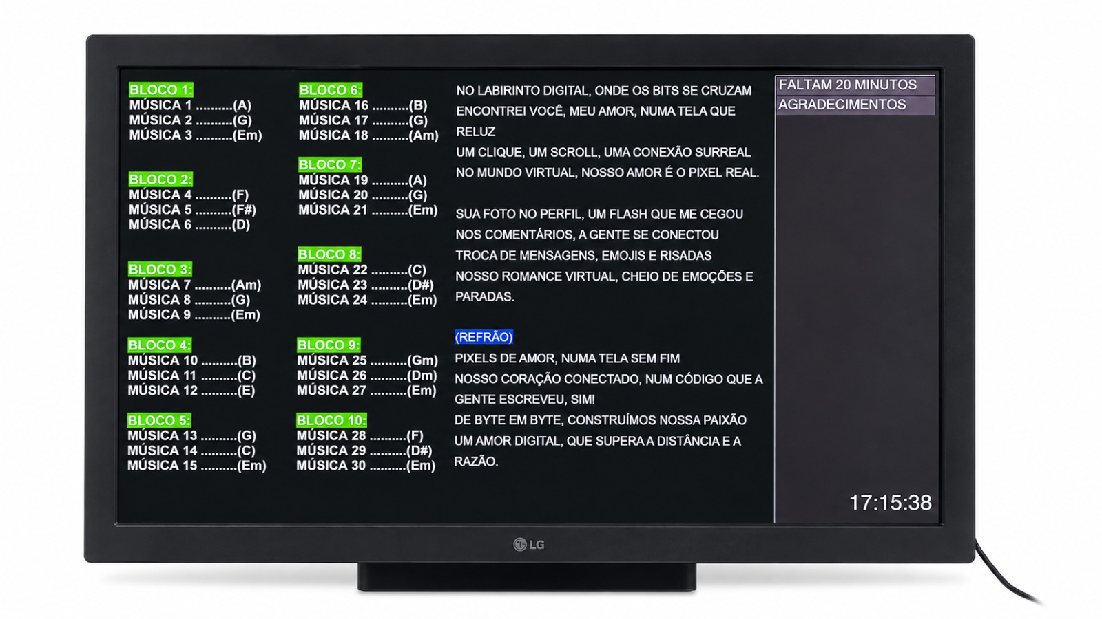 RDM com tela frontal exibindo o repertório